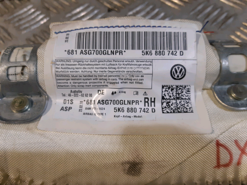 Airbag tendina dx Vw golf 6 5p 2012 AIRB808 5K6880742D